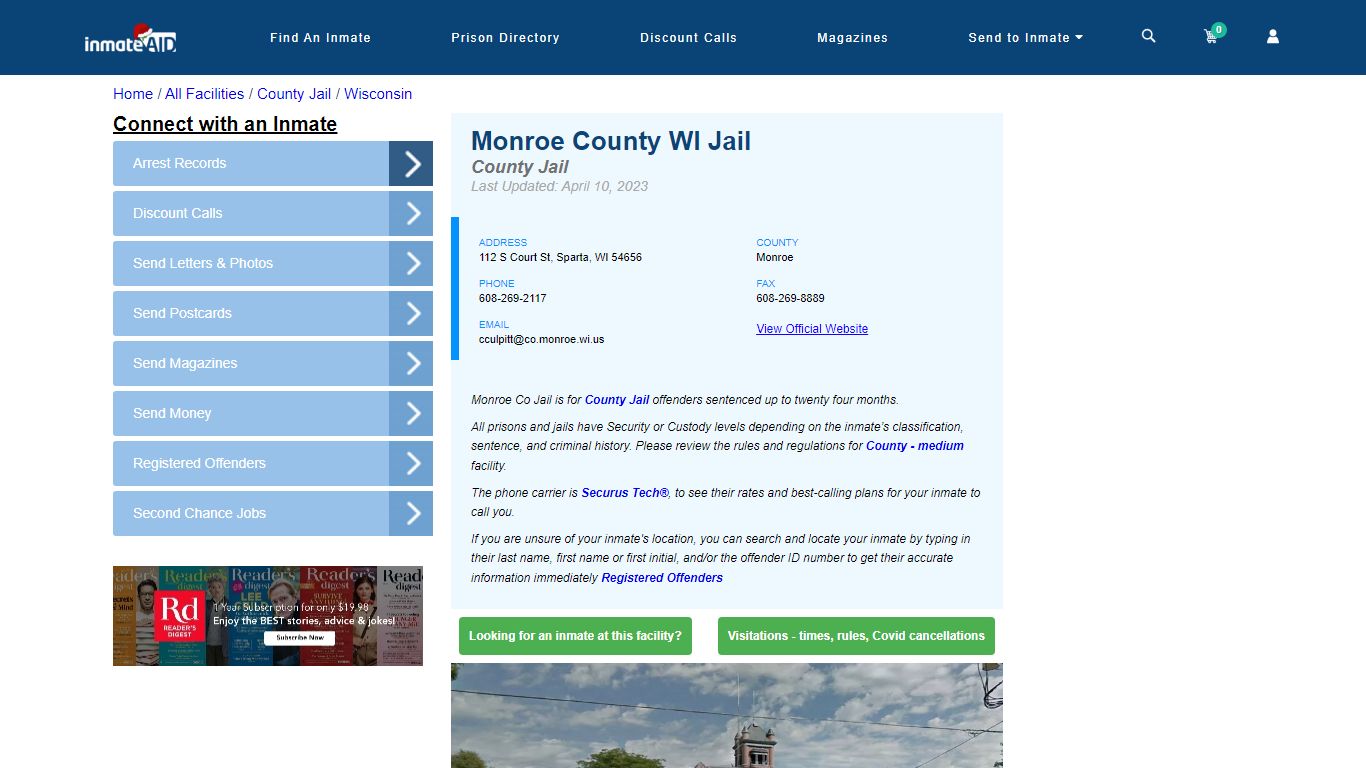 Monroe County WI Jail - Inmate Locator - Sparta, WI